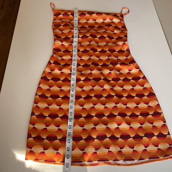 Urban Outfitters Orange & Red Geometric 70's Retro Mini Slip Dress Size XS - Picture 10 of 10